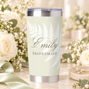 Elegant Light Green White Fern Bridesmaid Insulated Tumbler