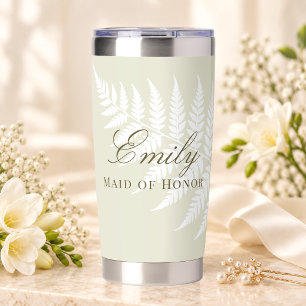 Elegant Light Green White Fern Maid of Honour Insulated Tumbler