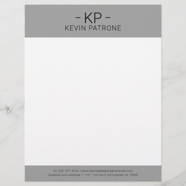 Elegant Light Grey And Black Typography Custom Letterhead (Front)