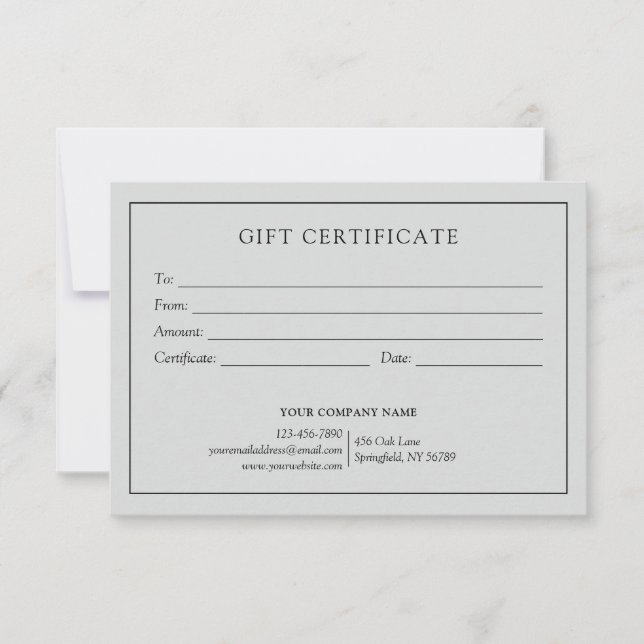Elegant Light Grey Business Gift Certificate Logo (Front)