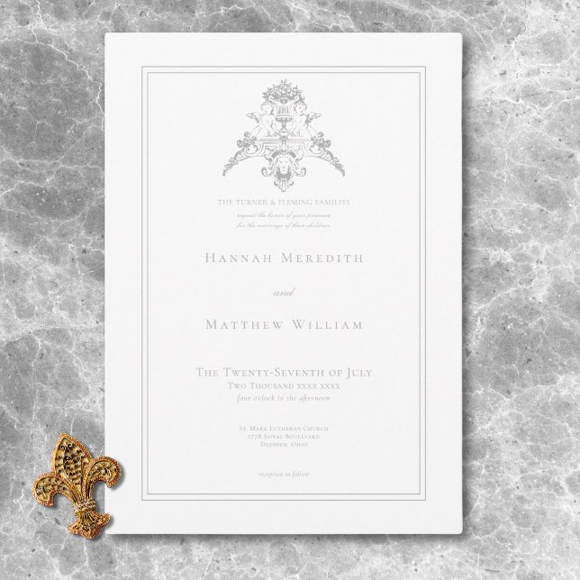 Elegant Light Grey Chinoiserie Cherub Wedding Invitation (Elegant Light Gray Chinoiserie Cherub Wedding Invitation)
