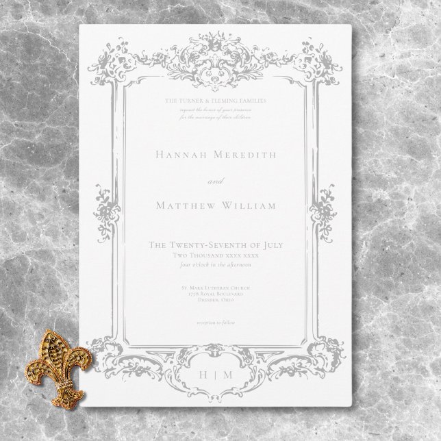 Elegant Light Grey Chinoiserie Cherub Wedding Invitation (Elegant Light Gray Chinoiserie Cherub Wedding Invitation)