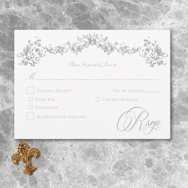 Elegant Light Grey Chinoiserie Cherub Wedding RSVP Card (Elegant Light Gray Chinoiserie Cherub Wedding RSVP Card)