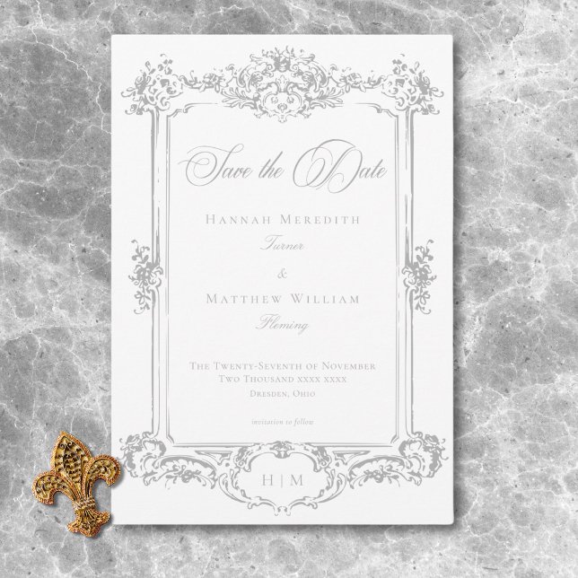 Elegant Light Grey Chinoiserie Cherub Wedding Save The Date (Elegant Light Gray Chinoiserie Cherub Wedding Save The Date)