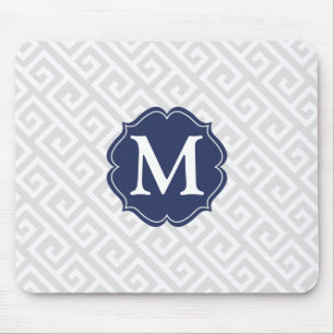 Elegant Light Grey Greek Key Personalised Mouse Mat