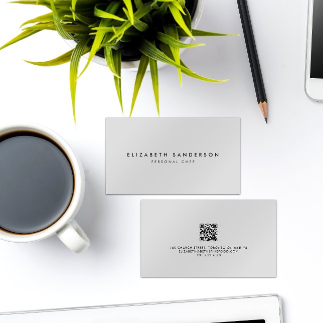 Elegant Light Grey Luxury Minimal QR CODE Business Card (Creator Uploaded)