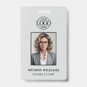Elegant Light Grey Minimalist Employee Photo ID Badge