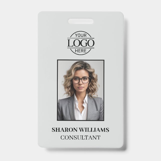 Elegant Light Grey Minimalist Employee Photo ID Badge (Front)
