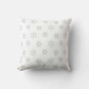 Elegant Light Grey Snowflakes on White Cushion