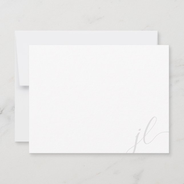 Elegant Light Grey Two Initial Letter Script Card (Front)