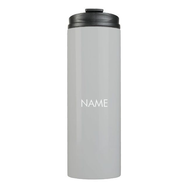 Elegant light grey white custom name text monogram thermal tumbler (Front)
