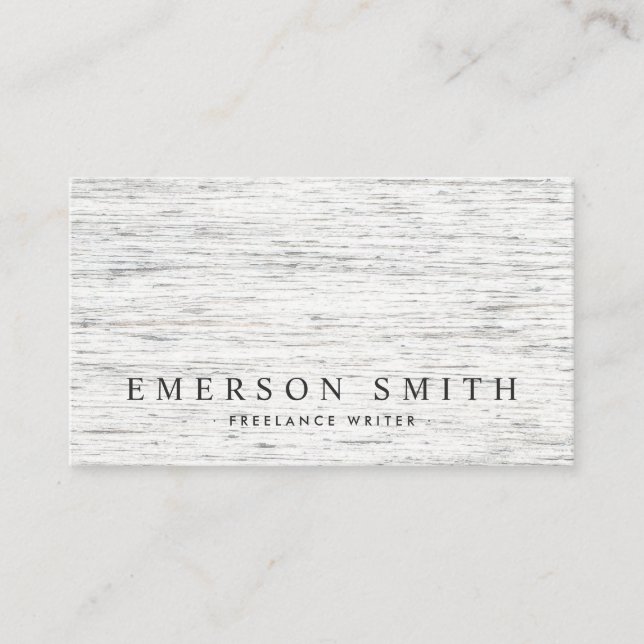 Elegant light grey wood grain modern minimalist business card (Front)
