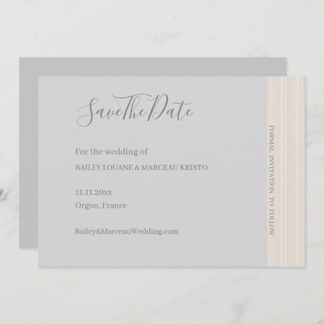 Elegant Light Grey WoodGrain Save The Date Wedding Invitation (Front/Back)