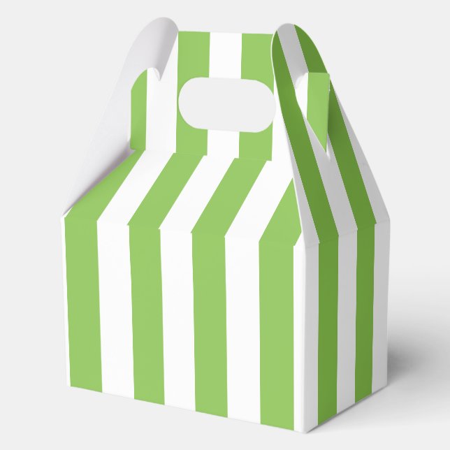 Elegant Light Lime Green White Striped Pattern Favour Box (Back)