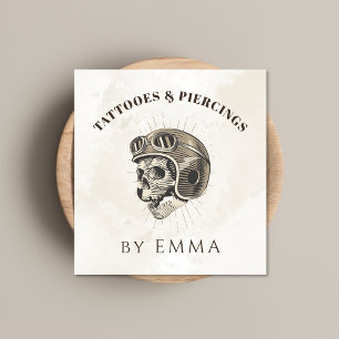 Elegant Light Marble Funny Skull Tattoo Artist  Square Business Card