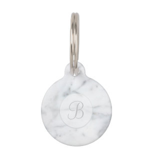 Elegant Light Marble Look Monogram & Pet's Info Pet Tag