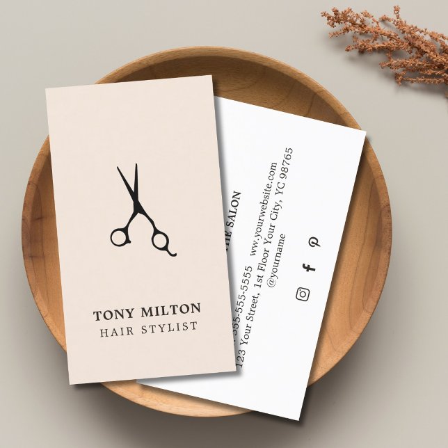 Elegant Light Pastel Black Scissors Hairstylist Business Card (Creator Uploaded)