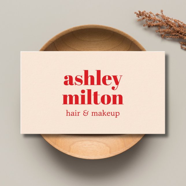 Elegant Light Pastel Red Bold Hair Salon Business Card (Creator Uploaded)