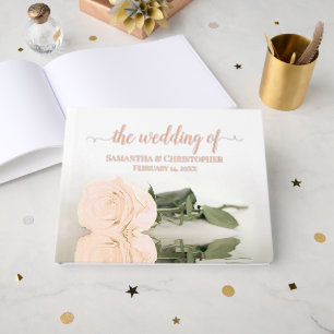 Elegant Light Peach Rose Medium Wedding Foil Guest Book