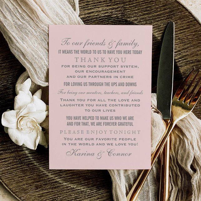 Elegant Light Pink and Grey Wedding Guest Thank You Card (Creator Uploaded)