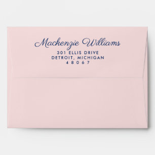 Elegant Light Pink and Navy Blue Stripes Wedding Envelope