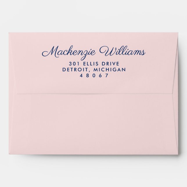 Elegant Light Pink and Navy Blue Stripes Wedding Envelope (Back (Top Flap))
