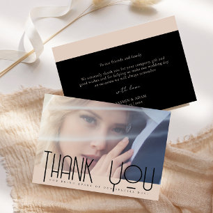 Elegant Light Pink Black Photo Wedding Thank You Card
