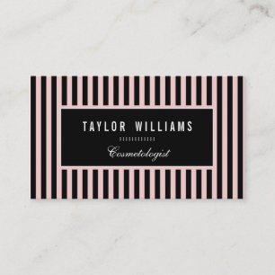 Elegant, Light Pink & Black Vertical Stripes Business Card