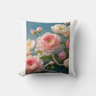 Elegant light pink blush flowers with pearls cushion