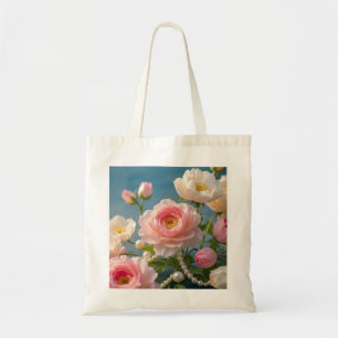Elegant light pink blush flowers with pearls tote bag