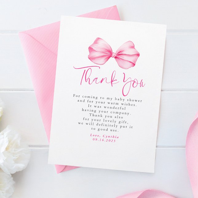 Elegant Light Pink Bow Baby Shower Thank You (Pink Bow Thank You Cards)