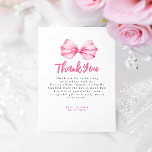 Elegant Light Pink Bow Birthday Thank You