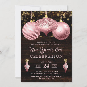 Elegant Light Pink Christmas Baubles New Year's Invitation