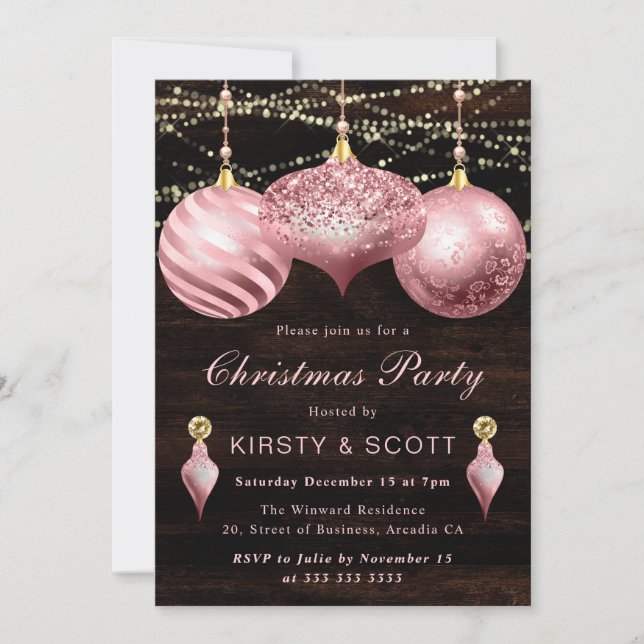 Elegant Light Pink Christmas Ornament Exchange Invitation (Front)