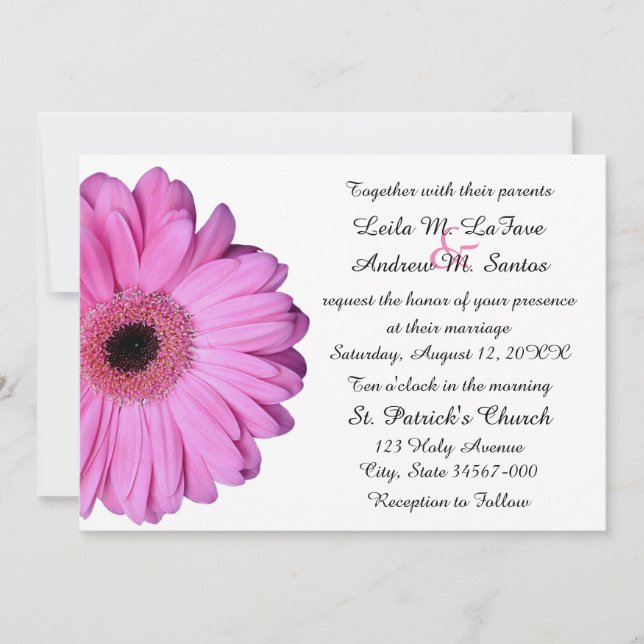 Elegant Light Pink Gerbera Daisy Wedding Invitation (Front)