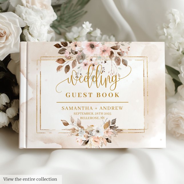 Elegant Light Pink Gold Boho Wedding Guest Book (Elegant Light Pink Gold Boho Wedding Guest Book)
