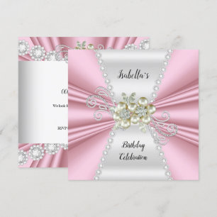 Elegant Light Pink Pearl White Diamond Birthday Invitation