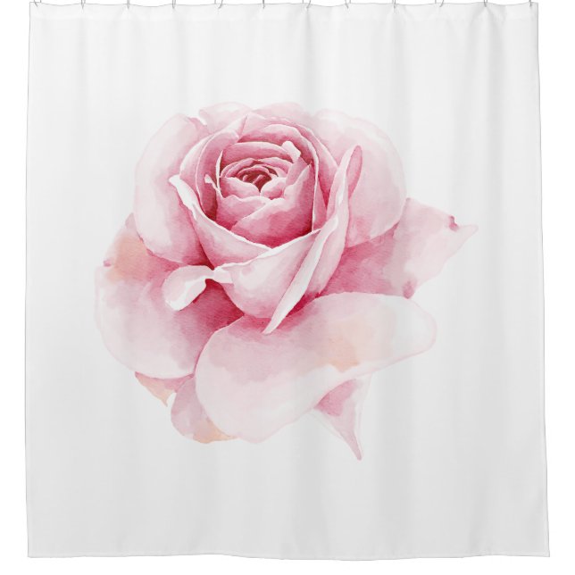 Elegant Light Pink Rose on White Shower Curtain (Front)