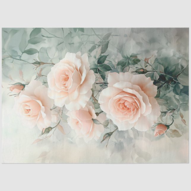 Elegant Light Pink Roses and Greenery Decoupage Tissue Paper (Front)