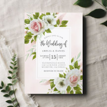 Elegant Light Pink Roses Floral Watercolor Wedding