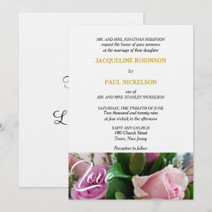 Elegant Light Pink Roses Love Gold White  Invitation