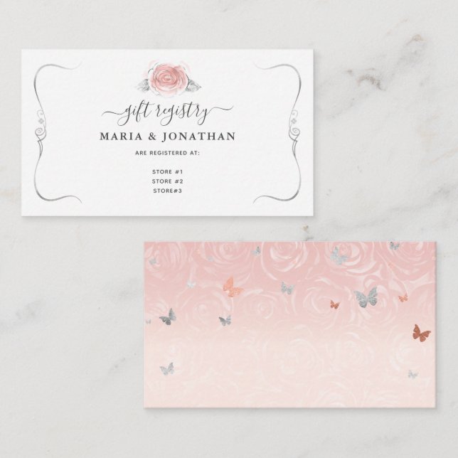 Elegant Light Pink Silver Watercolor Gift Registry Enclosure Card (Front/Back)