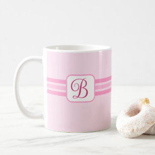 Elegant Light Pink Striped Fancy Initial Coffee Mug