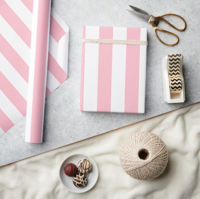Elegant Light PInk White Striped Pattern Wrapping Paper (Crafts)