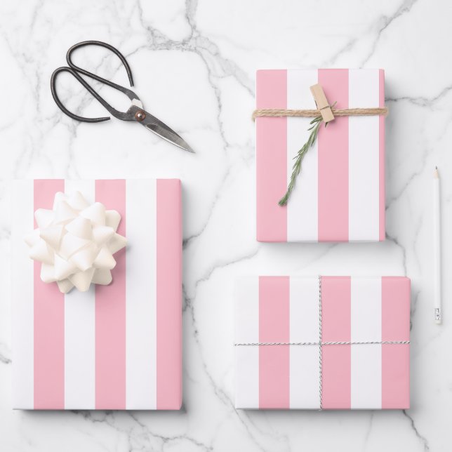 Elegant Light PInk White Striped Pattern Wrapping Paper Sheet (Front)