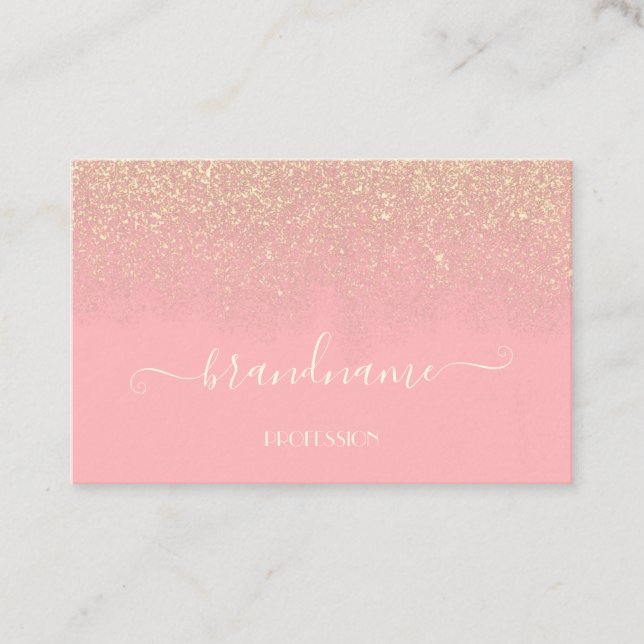 Elegant Light Pink with Golden Glitter Rain Beauty Business Card (Front)
