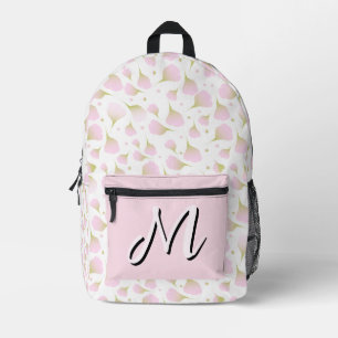 Elegant Light Powder Pink Monogram Pattern Printed Backpack