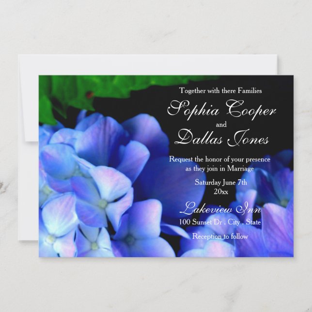 Elegant light purple blue floral hydrangea Wedding Invitation (Front)