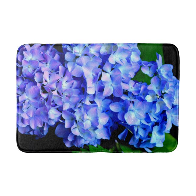 Elegant light purple blue magenta floral hydrangea bath mat (Front)