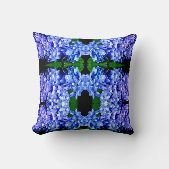 Elegant light purple blue magenta floral hydrangea cushion (Front)
